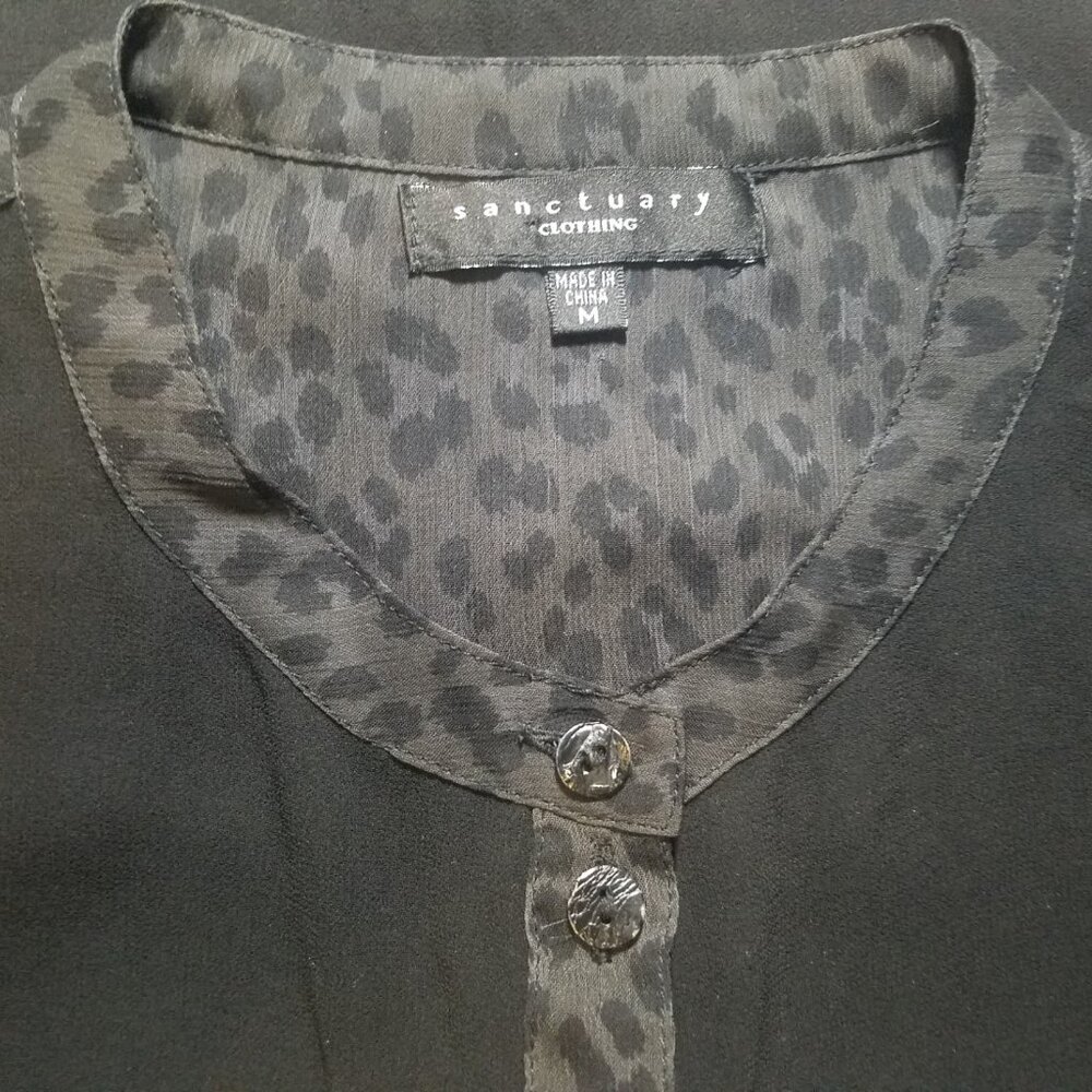 Sanctuary Sheer Black Button Down Blouse With Che… - image 4